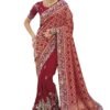 NONITA FASHION Maroon Net Saree with Sequin Embroidery, Designer Wedding Saree with Blouse Piece