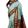 Bengal Looms India - Handwoven Micro Checks Gadwal Silk Saree in Arctic Blue, Black, Wine, Dark Green and Golden Zari Work with Blouse Piece