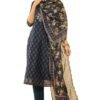 Soch Womens Navy Blue Chanderi Floral Printed Suit Set with Gotta Patti