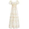 FCCAM Regency Dresses for Women Bridgerton Puffy Sleeves Empire Waist Regency Gown, Yellow, M