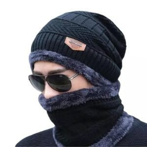 TROXXON Winter Woolen Unisex Fur Fleece Lined Beanie Cap/Hat with Neck Warmer| Pack of 1 Beige (Beige)